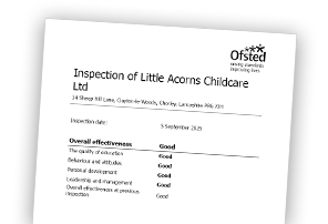 Ofsted's latest report (Sept 2025) rates Little Acorns Nursery 'Good' in every category.